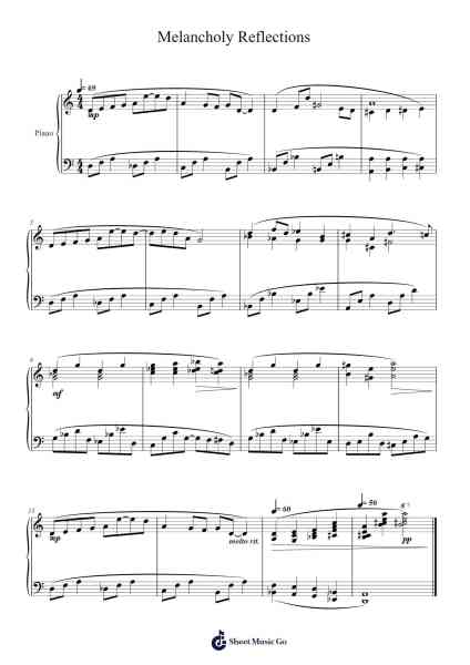 Melancholy Reflections Musica per pianoforte di Humechards Jenguy - Arr.Dickbryce Biien