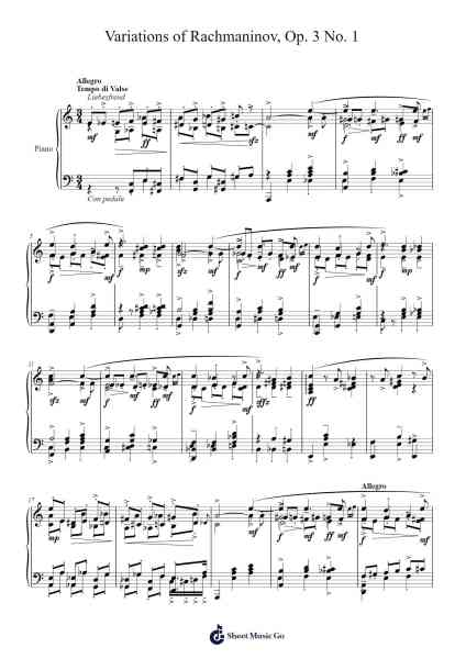 Variations of Rachmaninov, Op. 3 No. 1, R. 6 Sheet Music by Benjamin Shalumov-Arr.Jersoon
