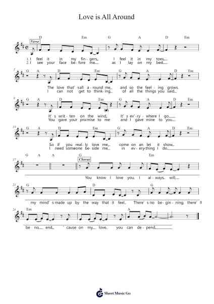 Love is All Around Sheet Music by Wet Wet Wet-Arr.Buldice Priestsworth