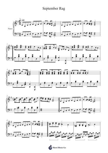 September Rag Sheet Music by Thombia Prigale-Arr.Keatsshua Beareade