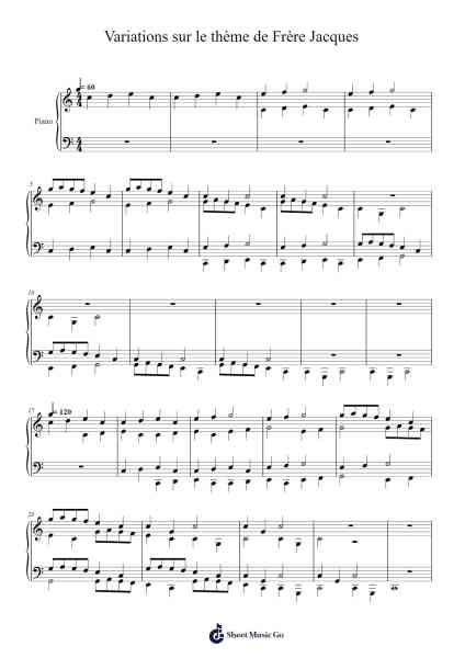 Variations sur le thème de Frère Jacques Sheet Music by Nicola Clavel-Ouellette-Arr.Holmesney Cliffcol