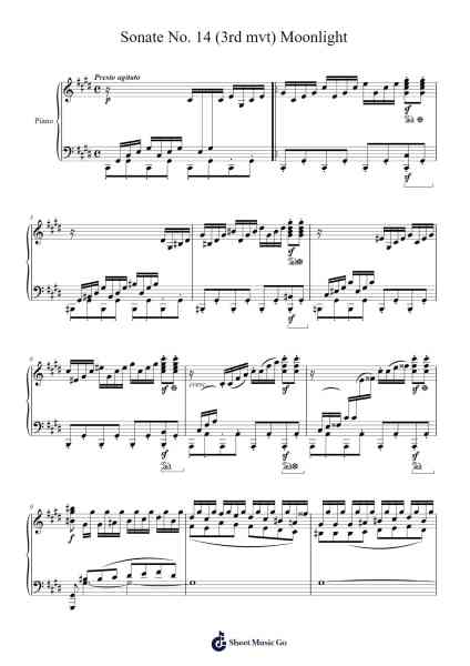 Sonata No. 14 in C-sharp Minor, Op. 27, No. 2: III. Presto agitato (Moonlight) Sheet Music by Ludwig van Beethoven-Arr.Padmos Gibleign