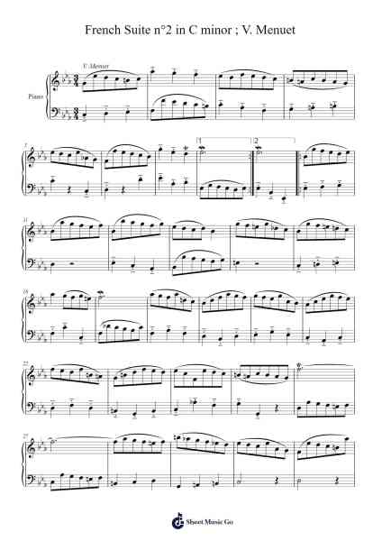 French Suite No. 2 in C Minor, BWV 813: V. Menuet Sheet Music by Johann Sebastian Bach-Arr.Peay