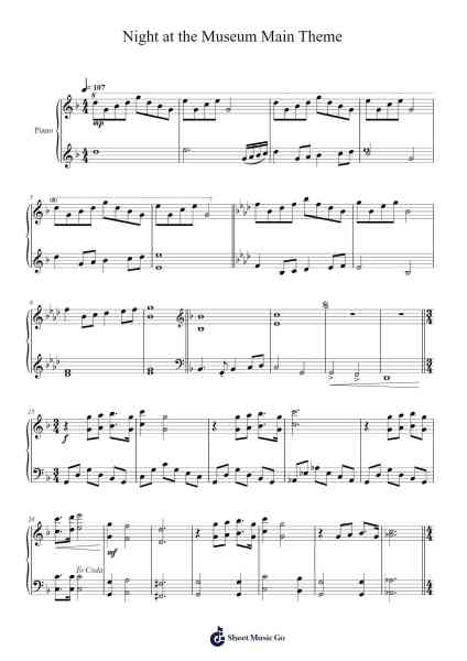 Night at the Museum Main Theme Sheet Music by Alan Silvestri-Arr.Ejoy