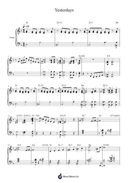 Yesterdays Musica per pianoforte di Jerome Kern - Arr.Jannuel Graceche
