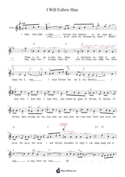 I Will Follow Him Sheet Music by Little Peggy March-Arr.Caelaide Fieldtes