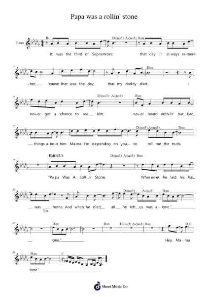 Papa was a rollin' stone Sheet Music by Norman Whitfield/Barrett Strong-Arr.Phisan Lionelphy