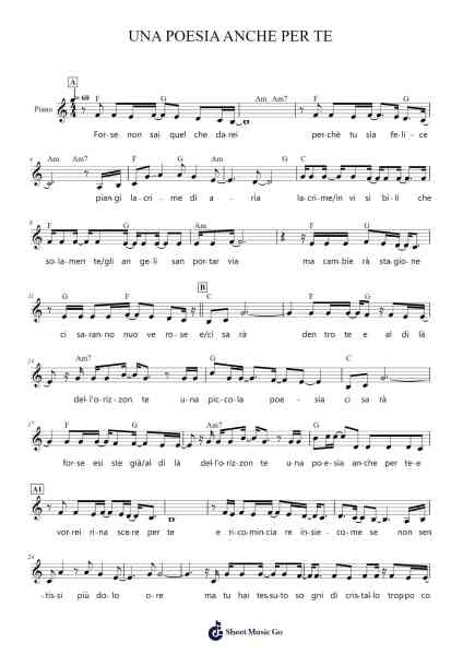 UNA POESIA ANCHE PER TE Sheet Music by Gracenor-Arr.Drewyes Deirty