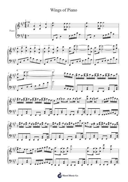 Wings of Piano Sheet Music by V.K.-Arr.Yuleboyle Kingshous