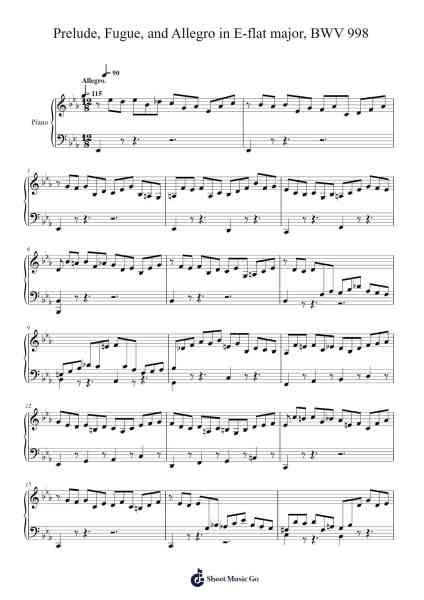 Prelude, Fugue, and Allegro in E-flat major, BWV 998 Sheet Music by Johann Sebastian Bach-Arr.Cottout
