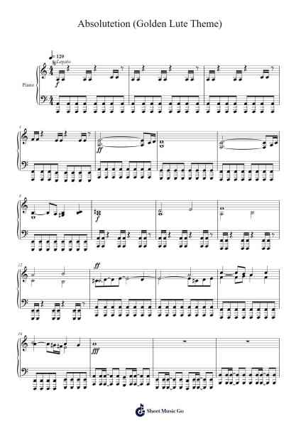 Absolutetion (Golden Lute Theme) Sheet Music by Danny Baranowsky-Arr.Hornker