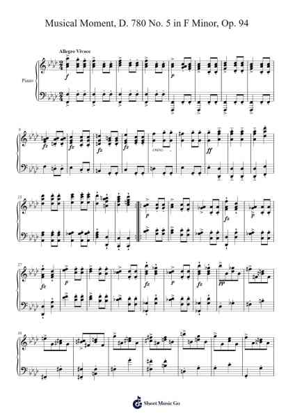 Musical Moment, D. 780 No. 5 in F Minor, Op. 94 Sheet Music by Franz Schubert-Arr.Saslaide Wattvic