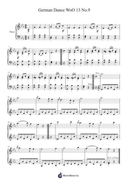 German Dance WoO 13 No. 9 Sheet Music by Ludwig van Beethoven-Arr.Mccan