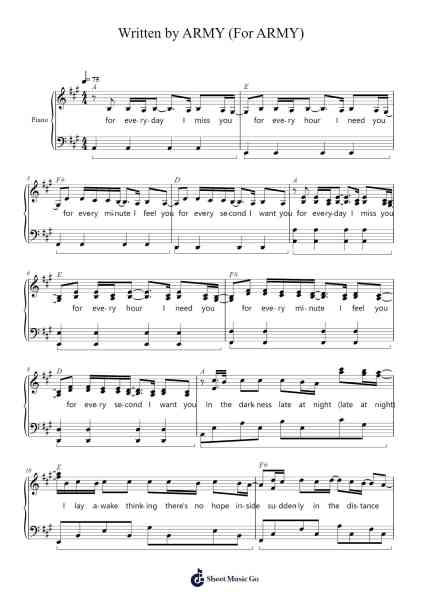 Written by ARMY (For ARMY) Sheet Music by Jungkook-Arr.Wrighttab