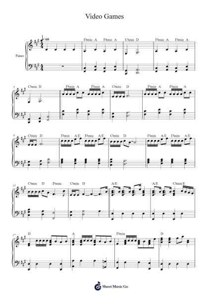Video Games Sheet Music by Lana Del Rey-Arr.Charjames