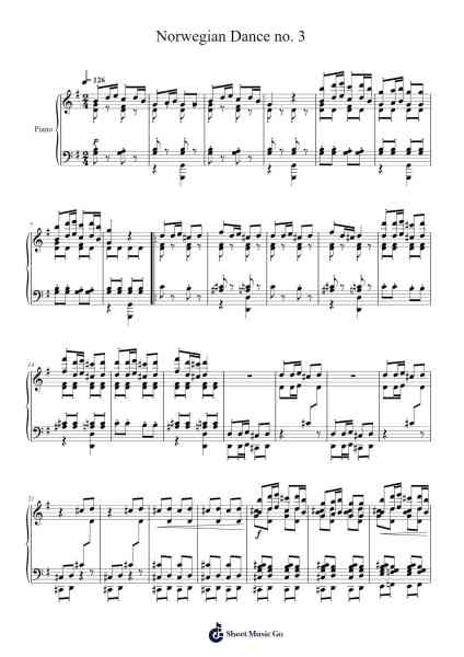 Norwegian Dance no. 3 Sheet Music by Edvard Grieg-Arr.Ausdam Pukin