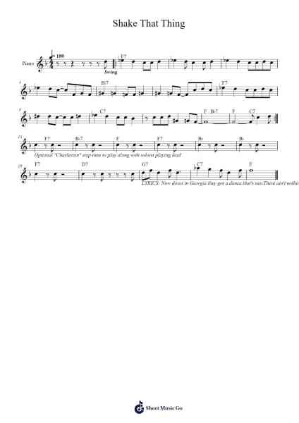 Shake That Thing Sheet Music by "Papa" Charlie Jackson-Arr.Cashlyle Windnix