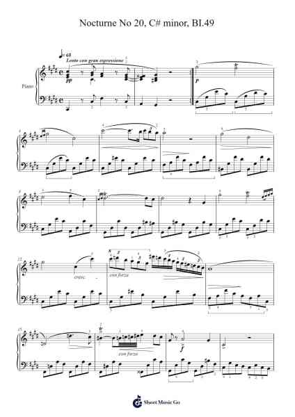 Nocturne No. 20 in C-sharp Minor, Op. posth. Sheet Music by Frédéric Chopin-Arr.Sawoolf Phylhale