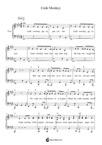 Code Monkey Sheet Music by Jonathan Coulton-Arr.Glalain Borhys