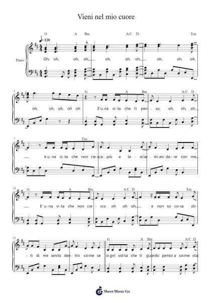 Vieni nel mio cuore Sheet Music by Ultimo-Arr.Effrances Nyhous