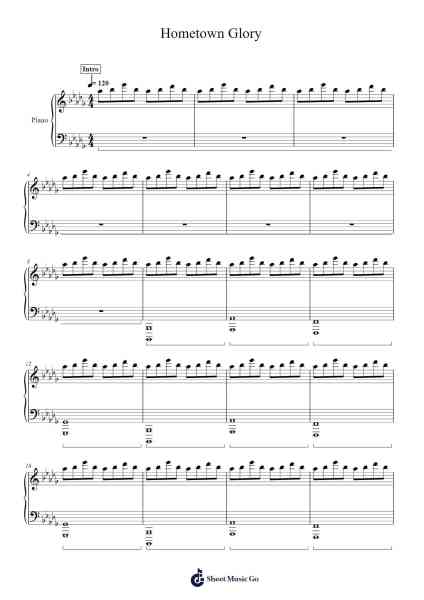 Hometown Glory Sheet Music by undefined-Arr.Pubey