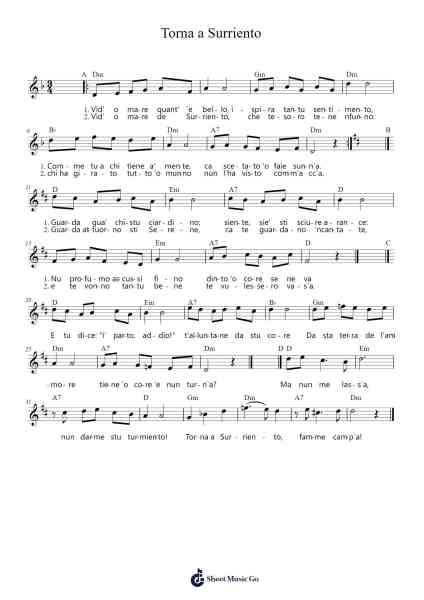 Torna a Surriento Sheet Music by Ernesto De Curtis-Arr.Bysey Truwood