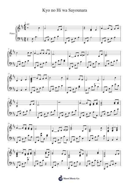 Kyo no Hi wa Sayounara Sheet Music by Ryoko Moriyama-Arr.Jesret