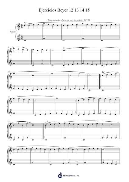 Ejercicios Beyer 12 13 14 15 Sheet Music by Wolfgang Amadeus Mozart-Arr.Yetbur Jacmill