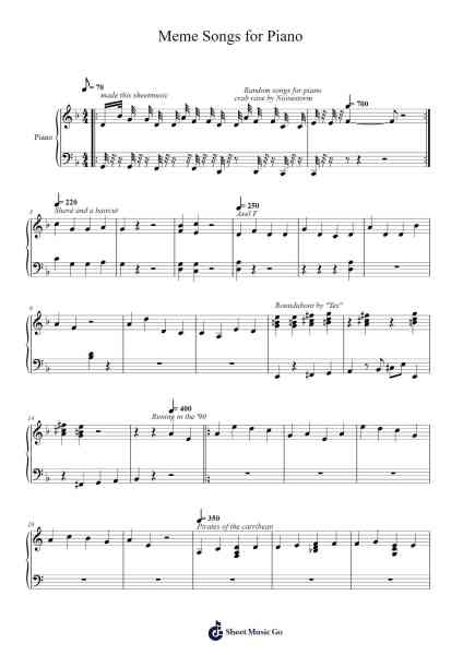 Meme Songs for Piano Sheet Music by undefined-Arr.Gasgreve Ausnal