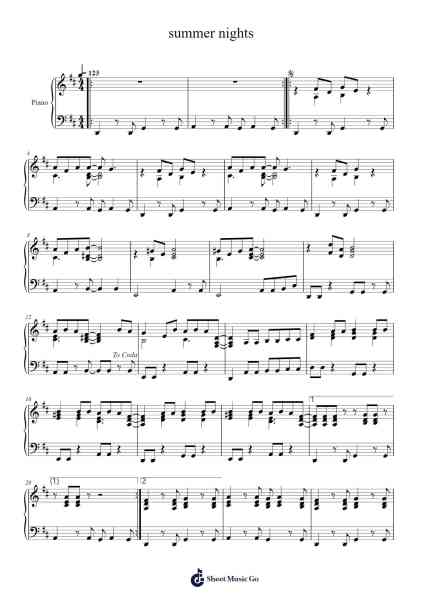 summer nights Sheet Music by 约翰·特拉沃尔塔-Arr.Leiflance Bessvian