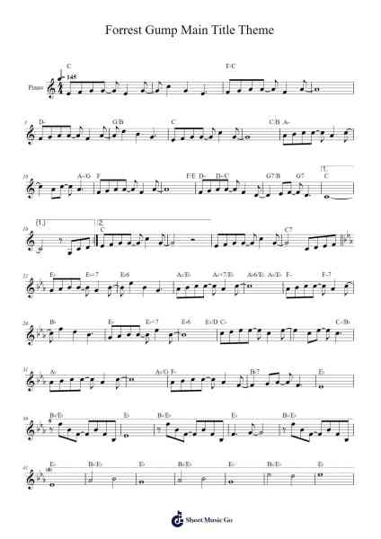 Forrest Gump Main Title Theme Sheet Music by Alan Silvestri-Arr.Cranethe Dougledk