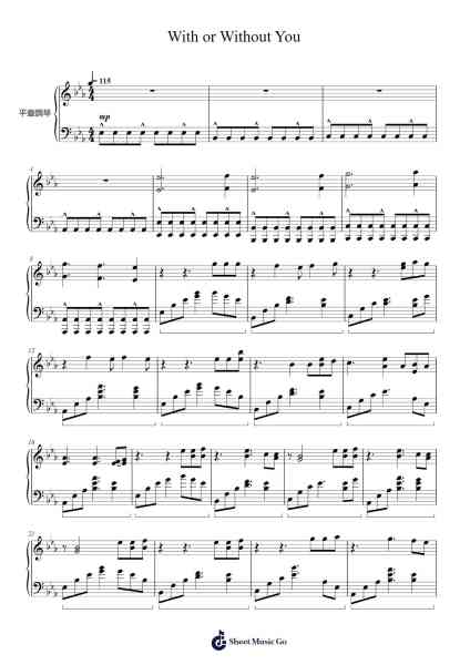 With or Without You Sheet Music by undefined-Arr.Hartepeare