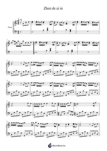Zhen de ai ni Sheet Music by undefined-Arr.Ejoy