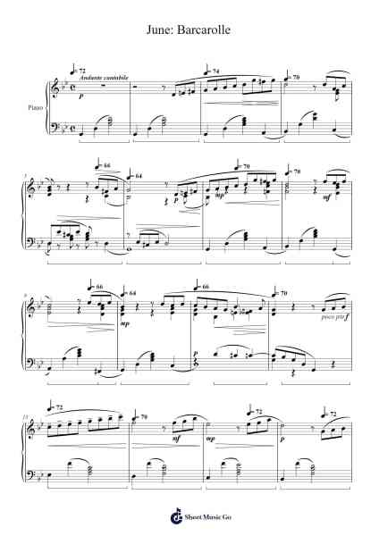 The Seasons, Op. 37b, No. 6, "June: Barcarolle" Sheet Music by 柴科夫斯基-Arr.Faitheten Finntham
