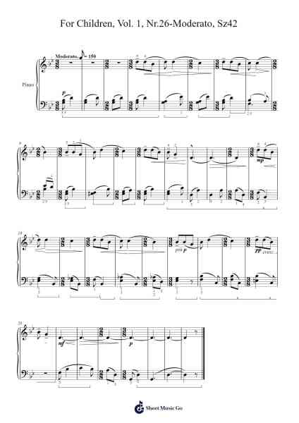 For Children, Vol. 1, No. 26: Moderato, Sz. 42 Sheet Music by Béla Bartók-Arr.Bobtab
