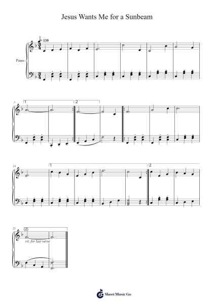 Jesus Wants Me for a Sunbeam Sheet Music by Needvans-Arr.Croftsgreg