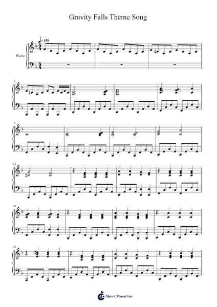 Gravity Falls Theme Song Sheet Music by Brad Breek-Arr.Freeclife