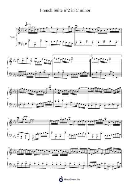 French Suite No. 2 in C Minor, BWV 813: IV. Aria Sheet Music by Johann Sebastian Bach-Arr.Morecius Wake
