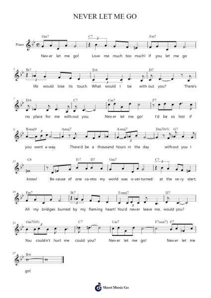 NEVER LET ME GO Sheet Music by Livingston and Evans-Arr.Zimwis
