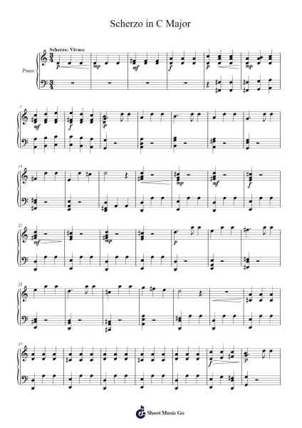 Scherzo in C Major Sheet Music by Peagill Hoodwolf-Arr.Shircent
