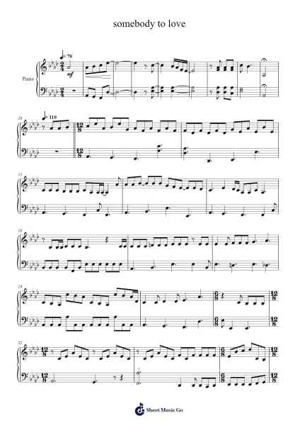 somebody to love Sheet Music by Queen-Arr.Campmew Bafe