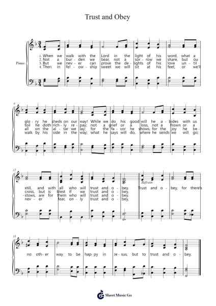 Trust and Obey Musica per pianoforte di John H. Sammis/Daniel B. Towner - Arr.Dougnick Steinmeo