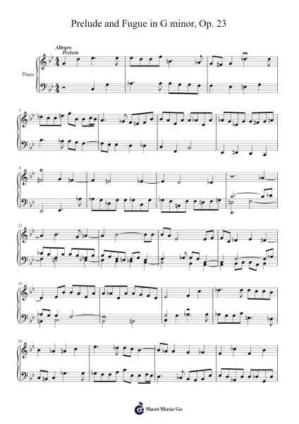 Prelude and Fugue in G minor (Opus 23) Sheet Music by Daitrid Piersliam-Arr.Yuledon