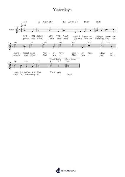 Yesterdays Musica per pianoforte di Billie Holiday - Arr.Edphne