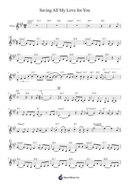 Saving All My Love for You Sheet Music by Whitney Houston-Arr.Babvieve Themew