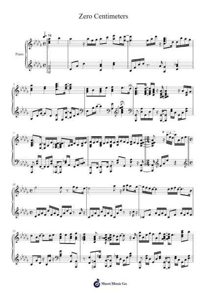 Zero Centimeters Sheet Music by Yuiko Oohara-Arr.Borgriel