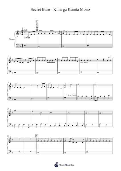 Secret Base - Kimi ga Kureta Mono Sheet Music by Norihiko Machida-Arr.Hootus