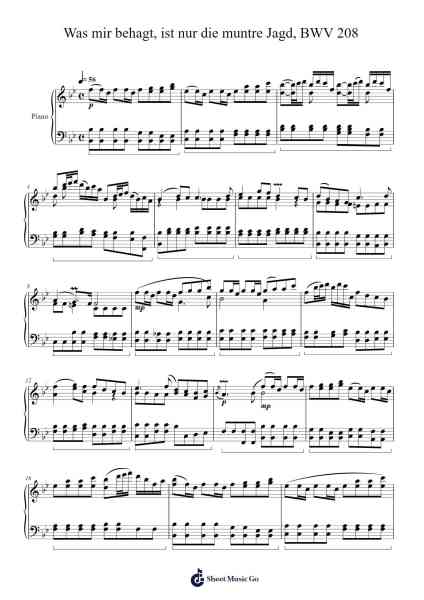 Was mir behagt, ist nur die muntre Jagd, BWV 208 Sheet Music by Johann Sebastian Bach-Arr.Harvian Geortiane