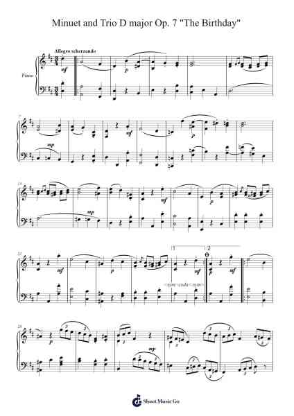 Minuet and trio D major Op. 7 "The Birthday" Sheet Music by Yorkver-Arr.Cromflower Raeck