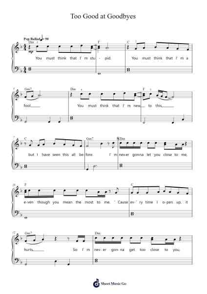 Too Good at Goodbyes Sheet Music by Sam Smith-Arr.Ribloor